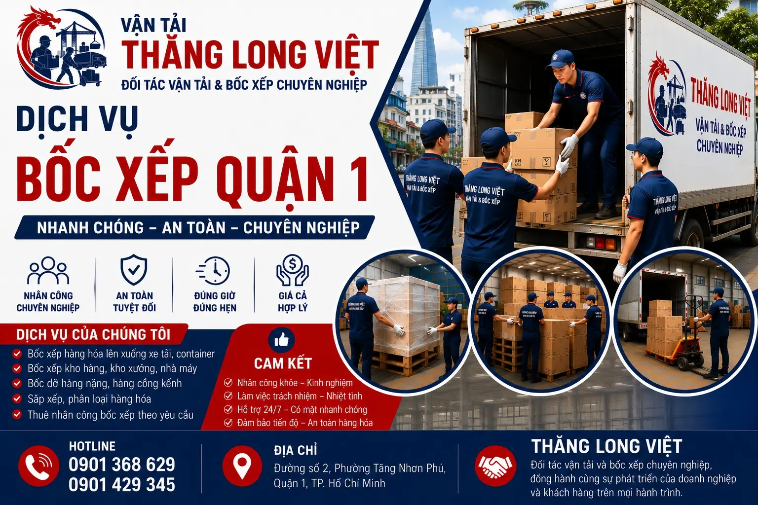 Dịch vụ bốc xếp Quận 1 Thăng Long Việt