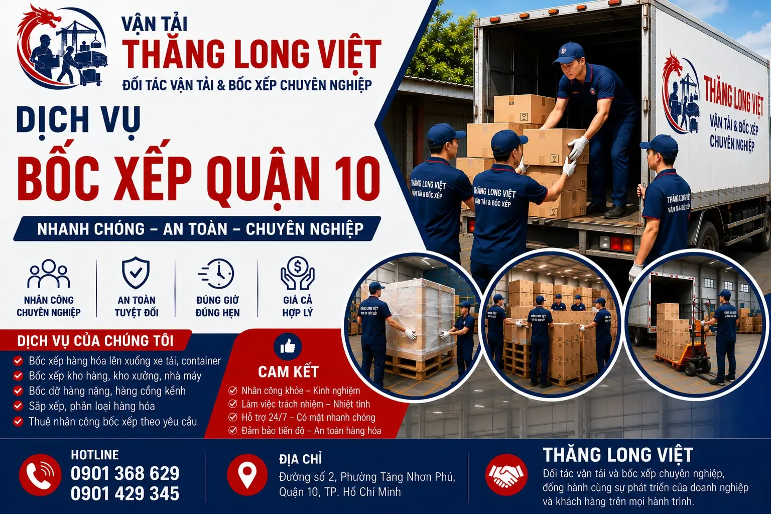 Dịch vụ bốc xếp Quận 10 Thăng Long Việt