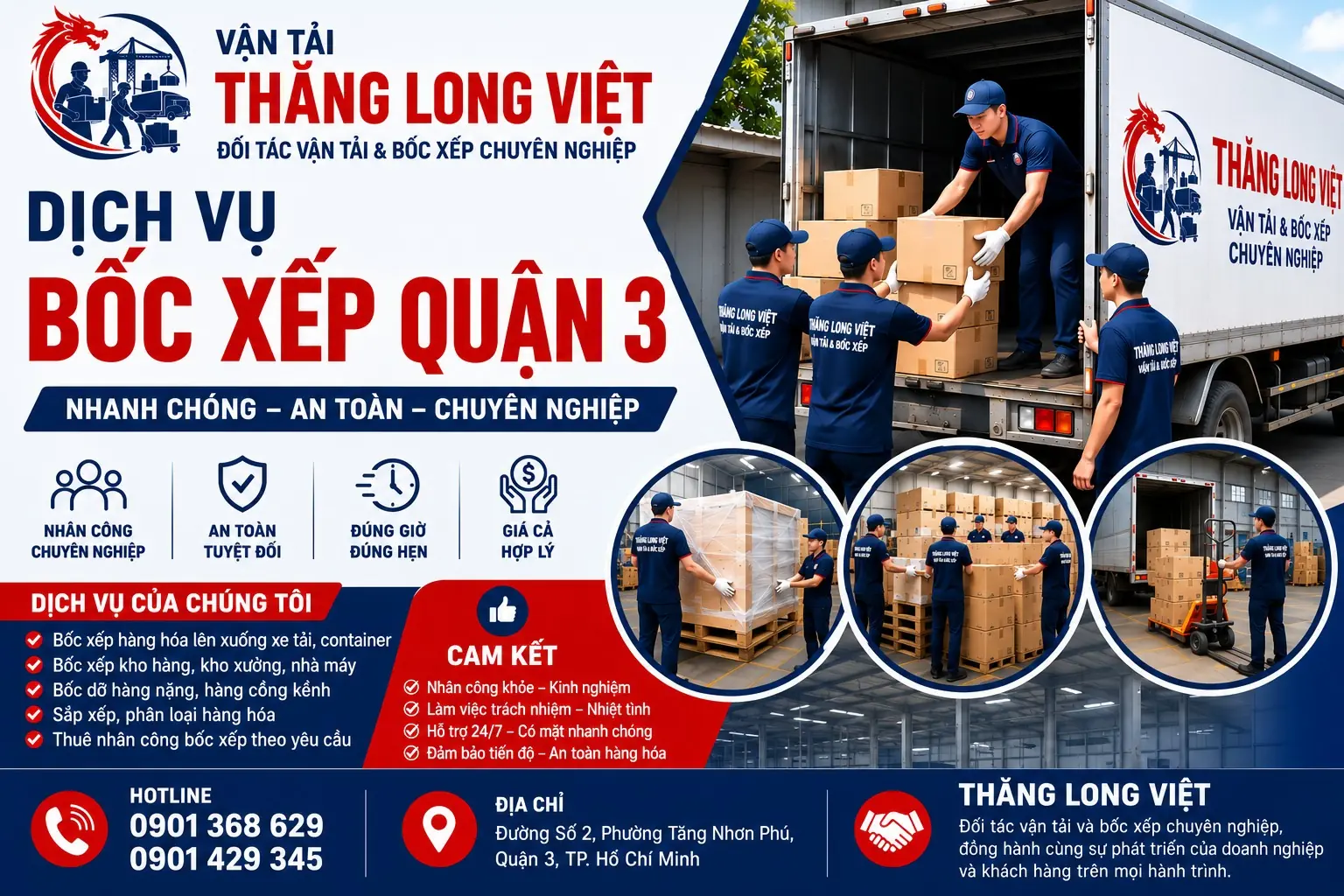 Dịch vụ bốc xếp Quận 3 Thăng Long Việt