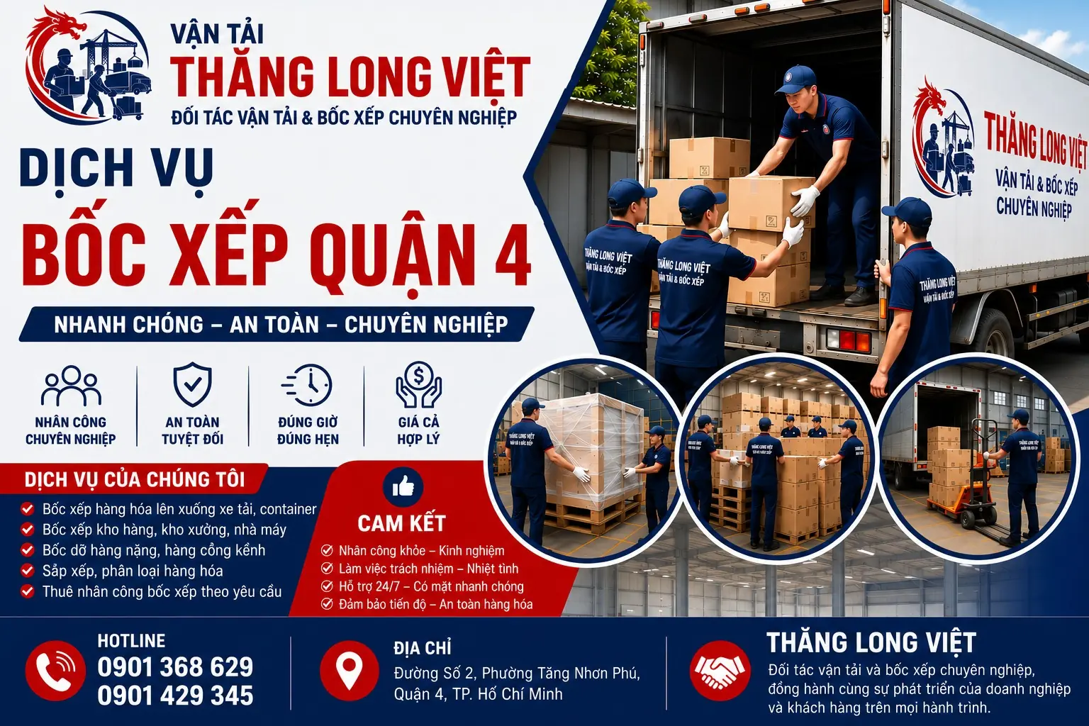 Dịch vụ bốc xếp Quận 4 Thăng Long Việt