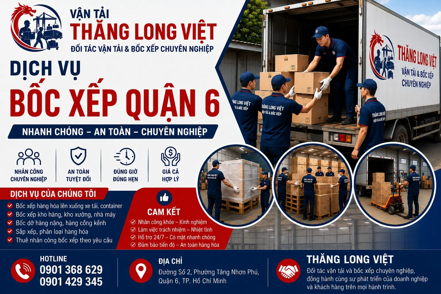 Dịch vụ bốc xếp Quận 6 Thăng Long Việt