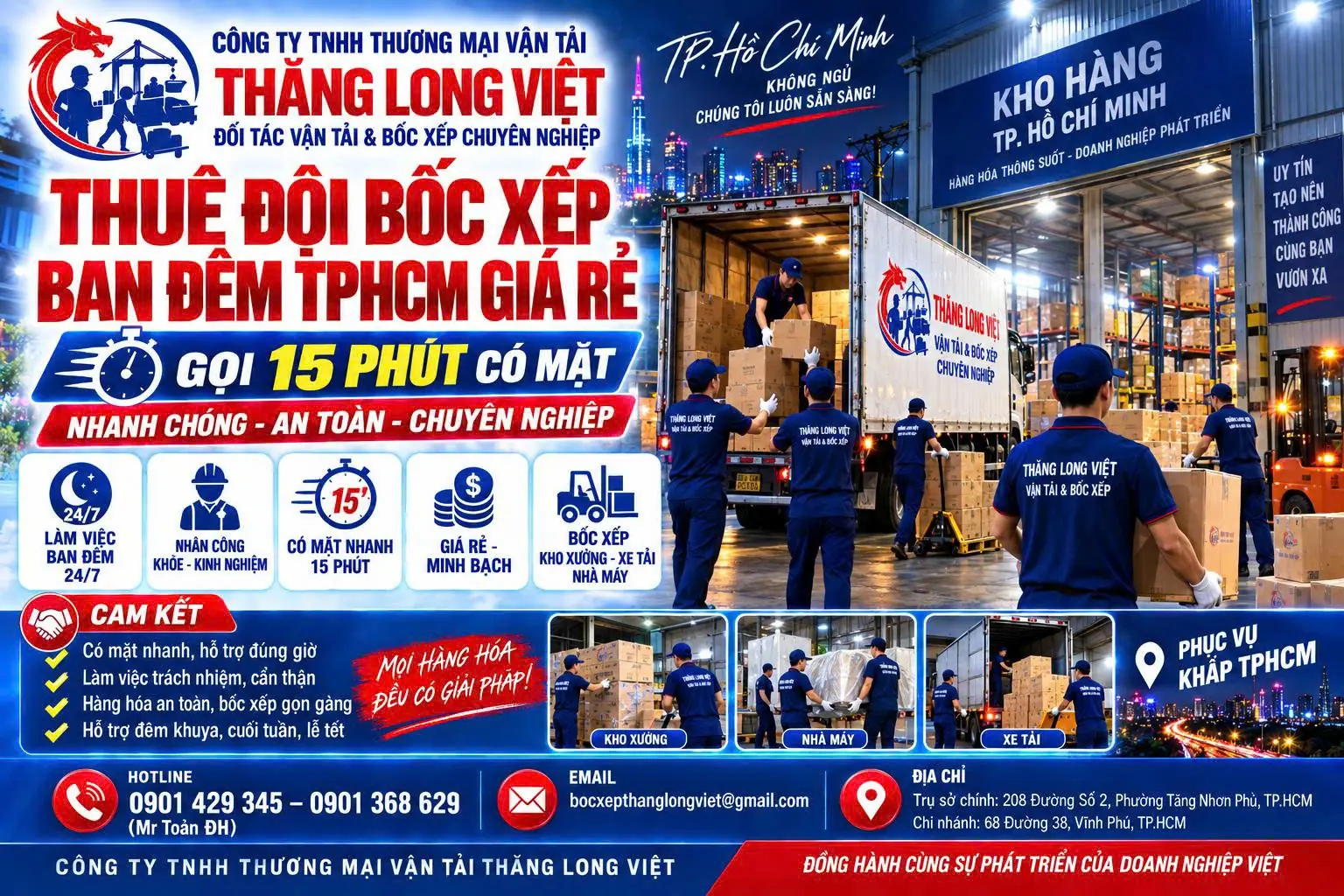 Thu&ecirc; đội bốc xếp ban đ&ecirc;m TPHCM