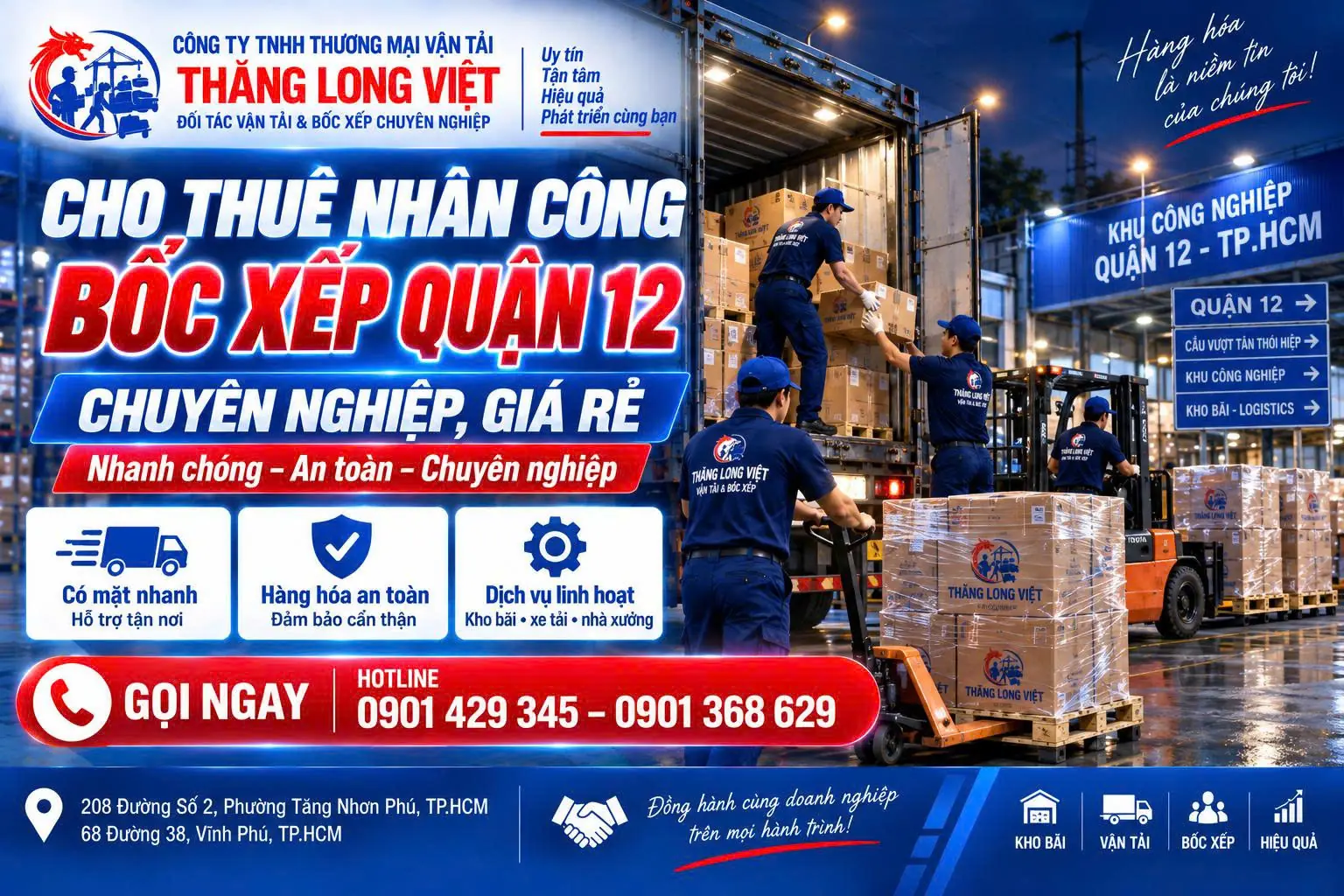 Cho thu&ecirc; nh&acirc;n c&ocirc;ng bốc xếp Quận 12